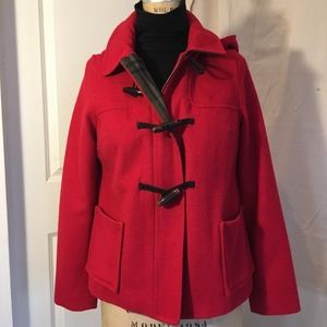 OLD NAVY True Red Hooded Wool Pea Coat zip front!